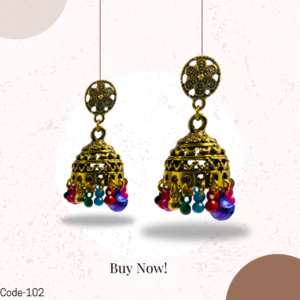 Antique Gold Jhumka Earrings with Multicolor Beads