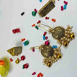 Antique Gold-Plated Jhumka Earrings with Pearl